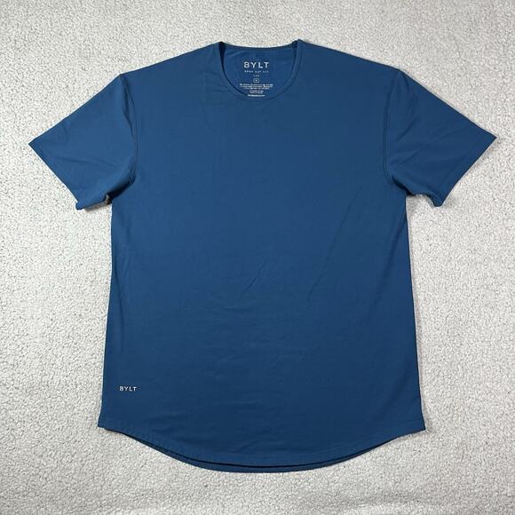 Bylt Shirt Mens XL Blue Drop Cut Lux Short Sleeve Performance Stretch Gym Crew - Picture 1 of 13